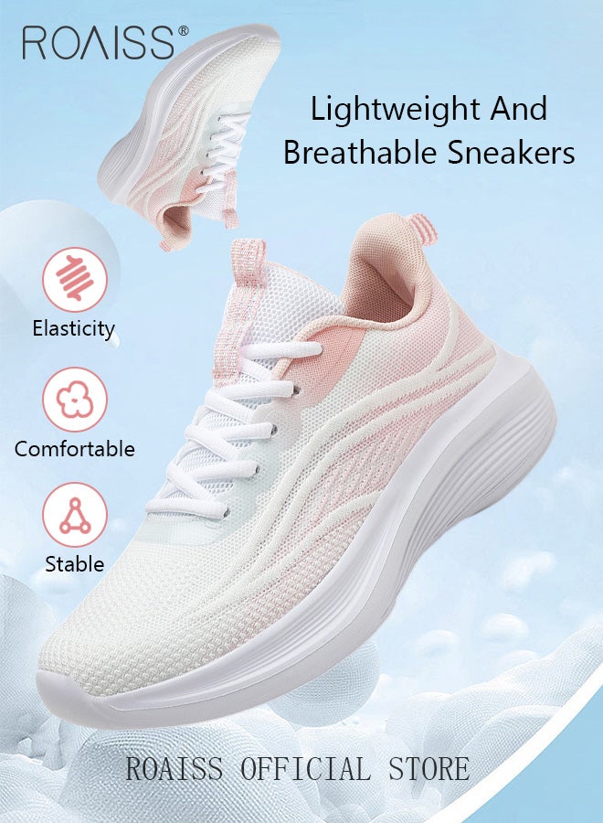 roaiss Ultra Lightweight Running Shoes for Women Shock Absorbing Soft Sole Sneakers for Jogging and Casual Wear Girls Gradient Color Mesh Breathable Anti Slip Tennis Sports Shoes  - Image 2