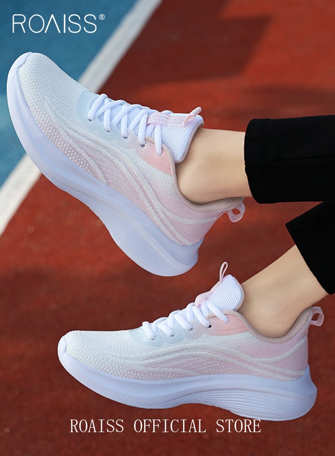 roaiss Ultra Lightweight Running Shoes for Women Shock Absorbing Soft Sole Sneakers for Jogging and Casual Wear Girls Gradient Color Mesh Breathable Anti Slip Tennis Sports Shoes  - Image 3