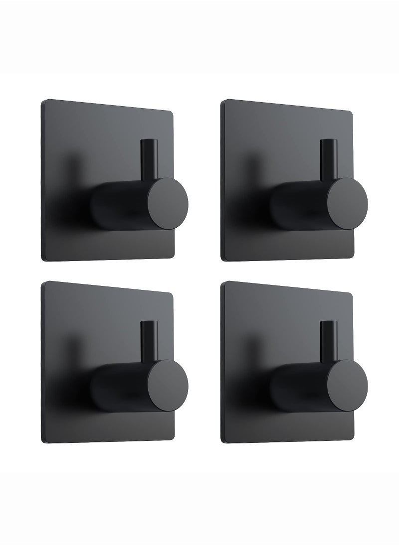 Monda Adhesive Hooks, Black Adhesive Towel Hooks Waterproof Self Adhesive Shower Wall Hooks Stainless Steel Stick on Hooks Heavy Duty Sticky Hooks for Bathroom Kitchen Living Room Camper 4Pcs  - Image 1