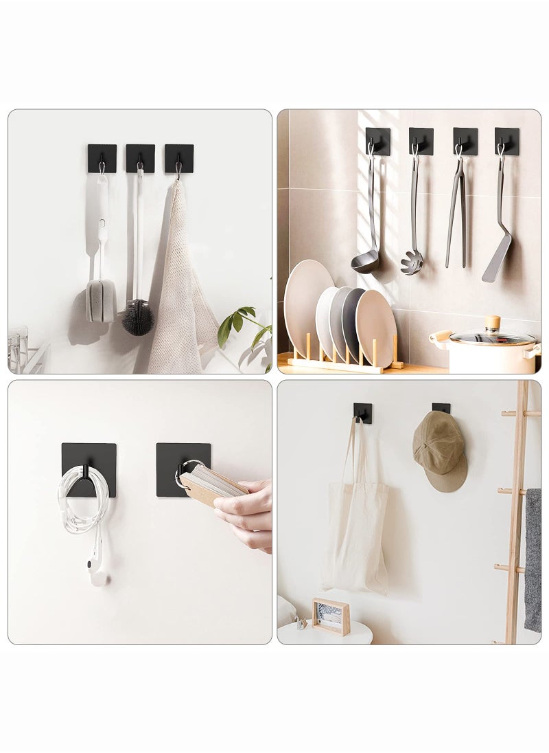 Monda Adhesive Hooks, Black Adhesive Towel Hooks Waterproof Self Adhesive Shower Wall Hooks Stainless Steel Stick on Hooks Heavy Duty Sticky Hooks for Bathroom Kitchen Living Room Camper 4Pcs  - Image 2