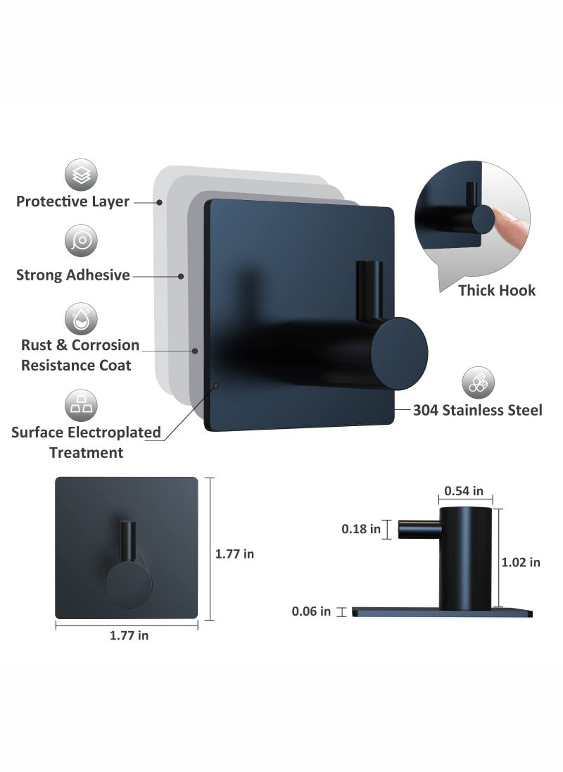 Monda Adhesive Hooks, Black Adhesive Towel Hooks Waterproof Self Adhesive Shower Wall Hooks Stainless Steel Stick on Hooks Heavy Duty Sticky Hooks for Bathroom Kitchen Living Room Camper 4Pcs  - Image 3