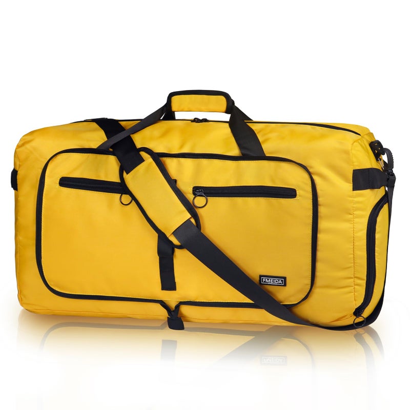 Fmeida 65L Duffle Bag with Shoes Compartment, Foldable Travel Duffel Bags for Men Women, Large Packable Travel Bag Water Repellent & Tear Resistant (Yellow) - Image 1