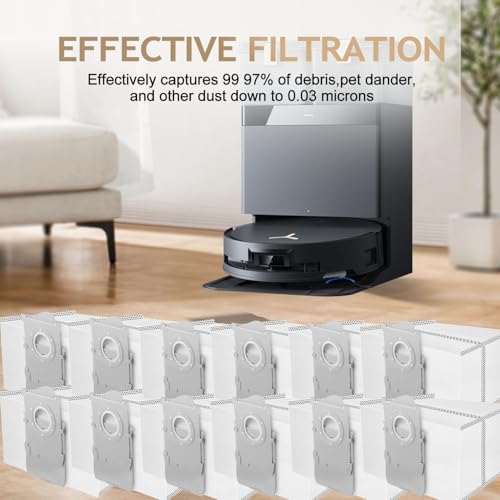 Rinakou 12 Pack Dust Bags Compatible With ECOVACS DEEBOT T50 Series,T50 PRO/T50 MAX/X8 PRO OMni X9 PRO Omni T80 Omni,Vacuum Cleaner, Vacuum Replacement Bags, Large Capacity Dirt Disposable Vacuum Bags. - Image 4