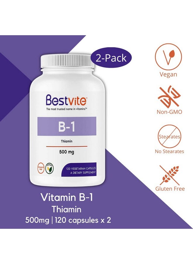 BESTVITE فيتامين ب1 (ثيامين) 500 ملغ (240 كبسولة نباتية) (2 × 120) بدون ستيرات نباتية بدون كربونات الكالسيوم غير معدلة وراثيًا خالية من الغلوتين بدون ثاني أكسيد السيليكون - Image 3