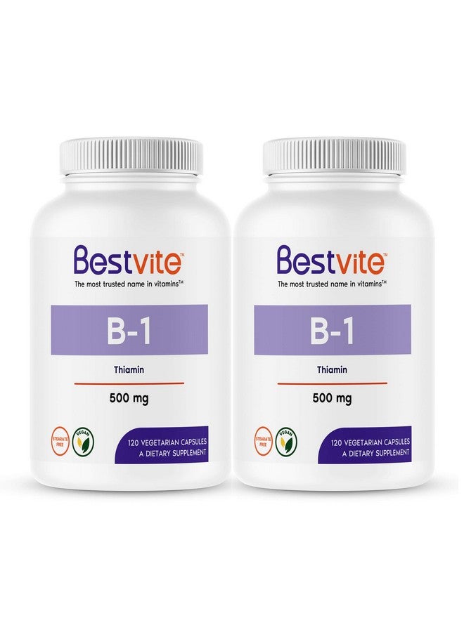 BESTVITE فيتامين ب1 (ثيامين) 500 ملغ (240 كبسولة نباتية) (2 × 120) بدون ستيرات نباتية بدون كربونات الكالسيوم غير معدلة وراثيًا خالية من الغلوتين بدون ثاني أكسيد السيليكون - Image 2