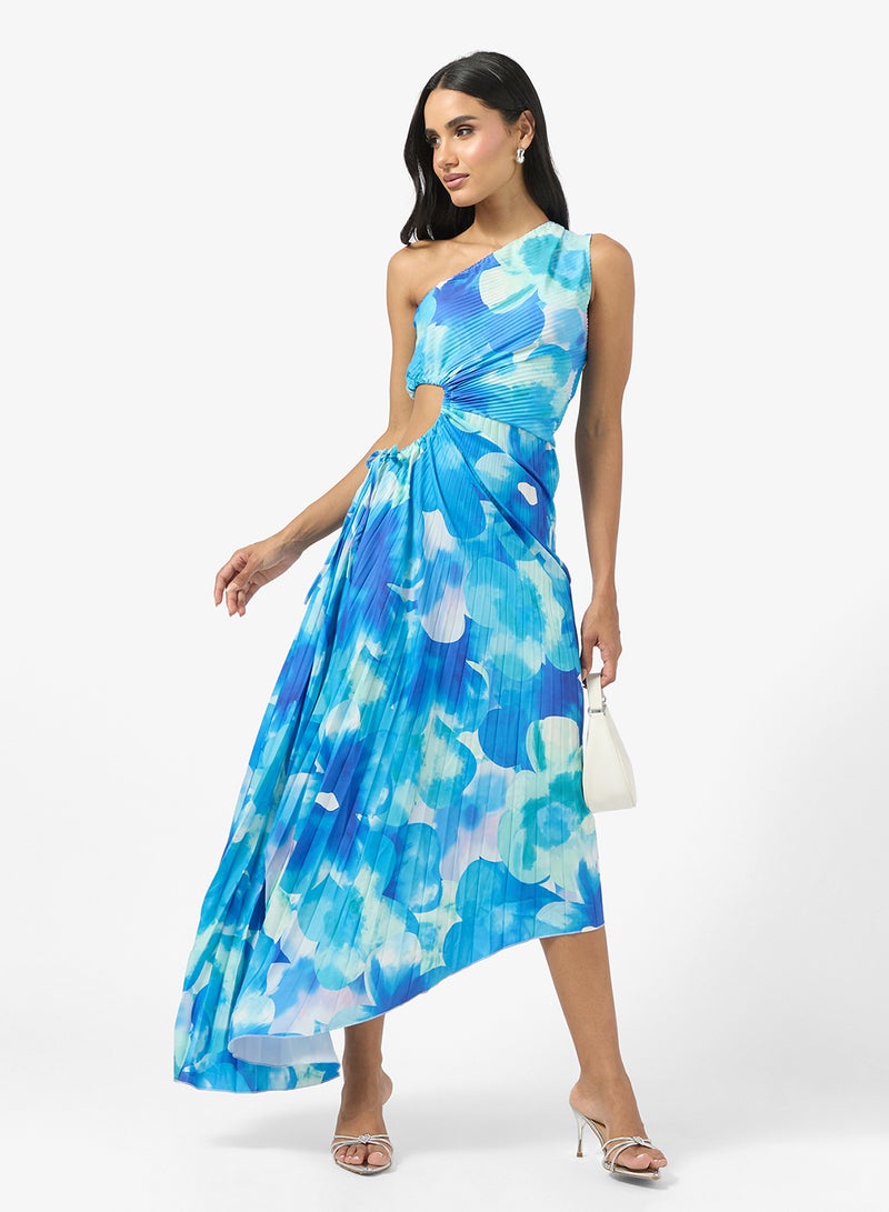 جينجر فستان بكتف واحد بنقوش زهور مضلعة - Image 4