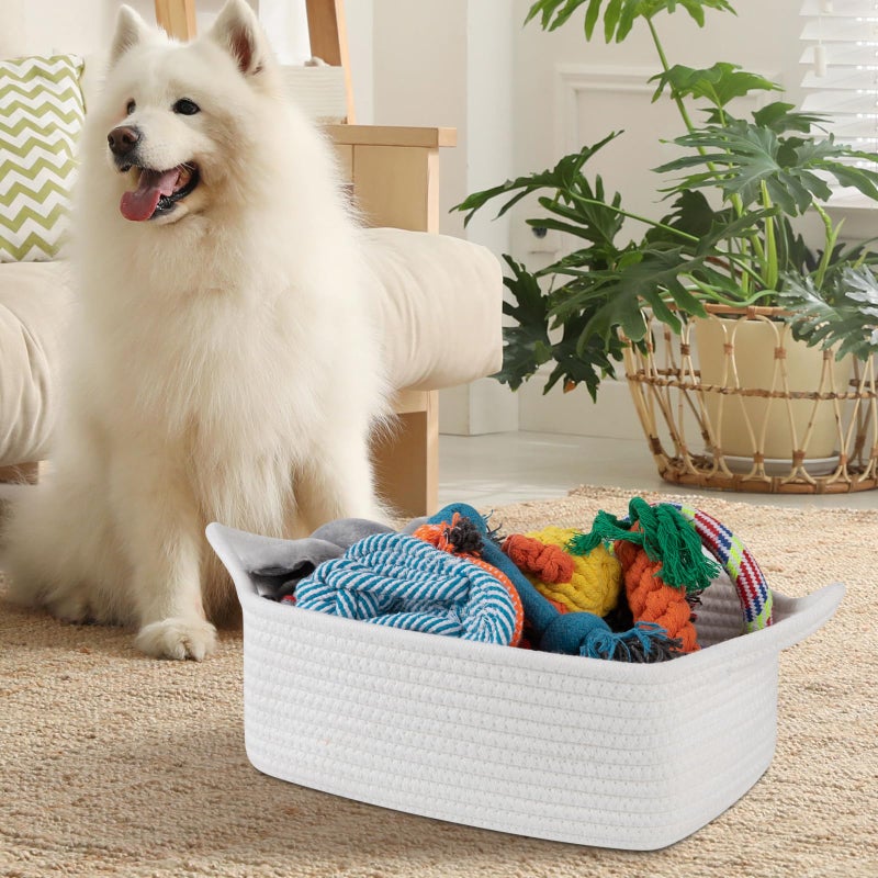 OIAHOMY 7L Woven Basket, Gift Basket Empty with Gift Bags and Ribbons, Rope Baskets for Baby Showers, Storage Baskets with Handles for Nursery, Pet Toy Organizer - White - Image 5