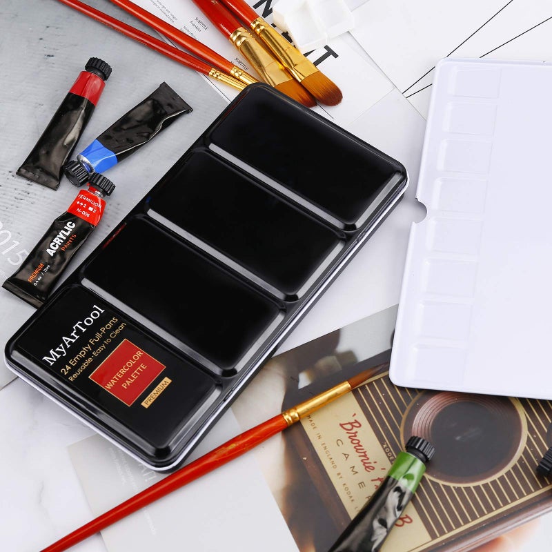 MYARTOOL حافظة طلاء معدنية MYARTOOL، لوحة قابلة للطي تحمل 48 وعاء نصف، لوحة سفر، أكريليك وألوان مائية - Image 4