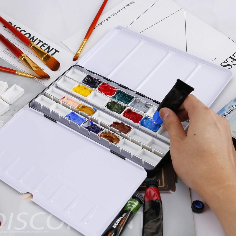 MYARTOOL حافظة طلاء معدنية MYARTOOL، لوحة قابلة للطي تحمل 48 وعاء نصف، لوحة سفر، أكريليك وألوان مائية - Image 5