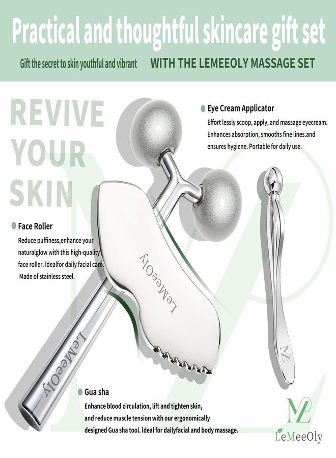 LeMeeOly 2Pcs Gua Sha Facial Tools Stainless Steel, Detailer GuaSha Set for Face Neck, Natural Skin Care Metal Gua Sha Lymphatic Drainage Face Massage Tool, Gift for Women (Detail Guasha Set) - Image 2