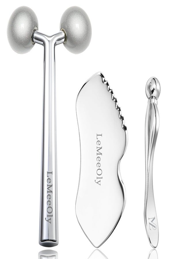 LeMeeOly 2Pcs Gua Sha Facial Tools Stainless Steel, Detailer GuaSha Set for Face Neck, Natural Skin Care Metal Gua Sha Lymphatic Drainage Face Massage Tool, Gift for Women (Detail Guasha Set) - Image 1