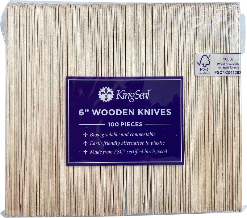 KingSeal 4,000 Count FSC Certified Disposable Wood Cutlery Knife, Biodegradable and Earth Friendly, 6 Inch Length, Commercial Bulk Pack - 40 Packs x 100 Knives - Image 3