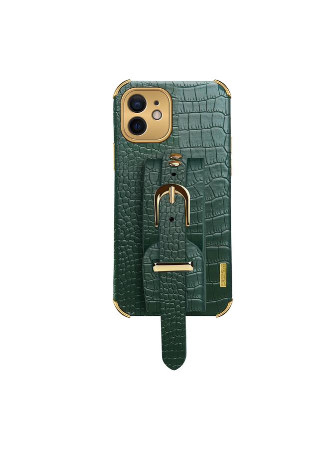 Zaboon Case For iPhone 12 Electroplated TPU Crocodile Pattern Leather Case with Wrist Strap - Image 2