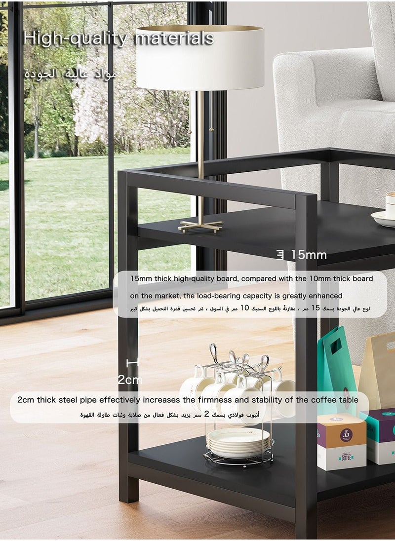 AnneFish - Side Table Double Layer Small End Table Nightstand Sofa Service Table for Home Living Room and Bedroom Rustic Black - Image 1