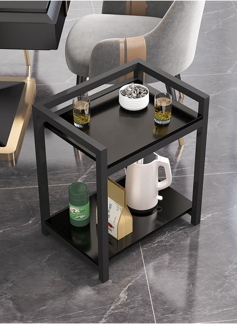 AnneFish - Side Table Double Layer Small End Table Nightstand Sofa Service Table for Home Living Room and Bedroom Rustic Black - Image 1