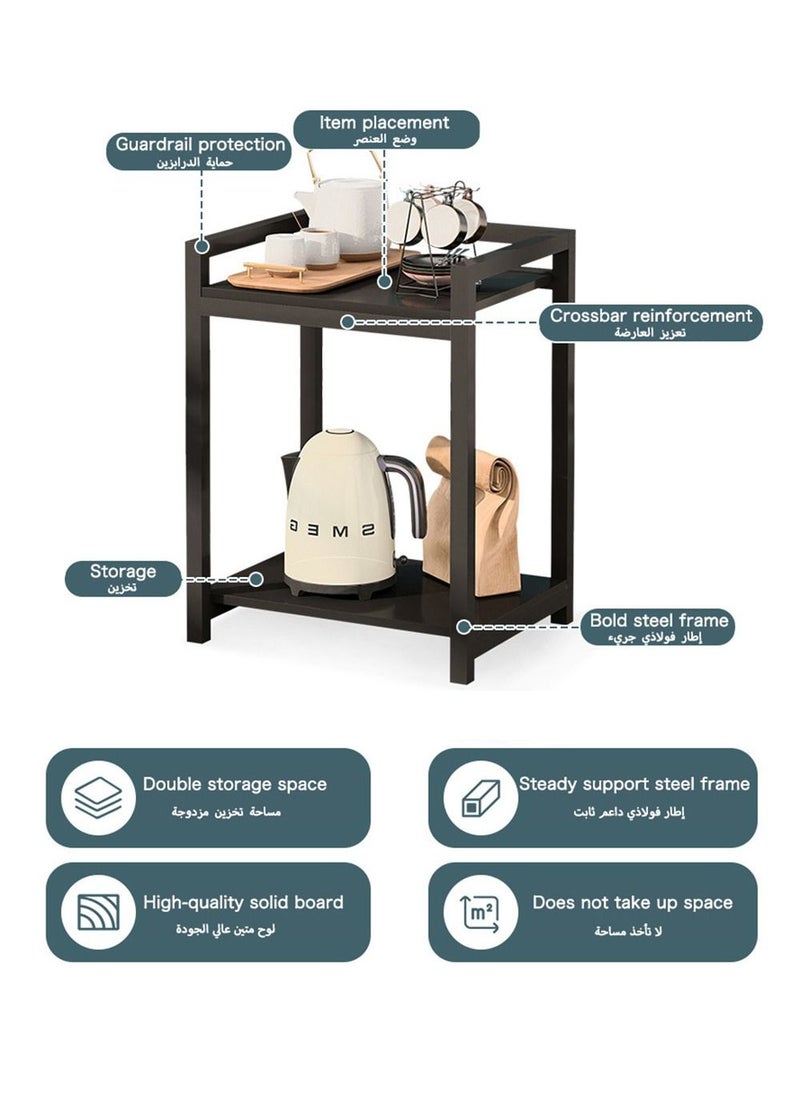 AnneFish - Side Table Double Layer Small End Table Nightstand Sofa Service Table for Home Living Room and Bedroom Rustic Black - Image 1