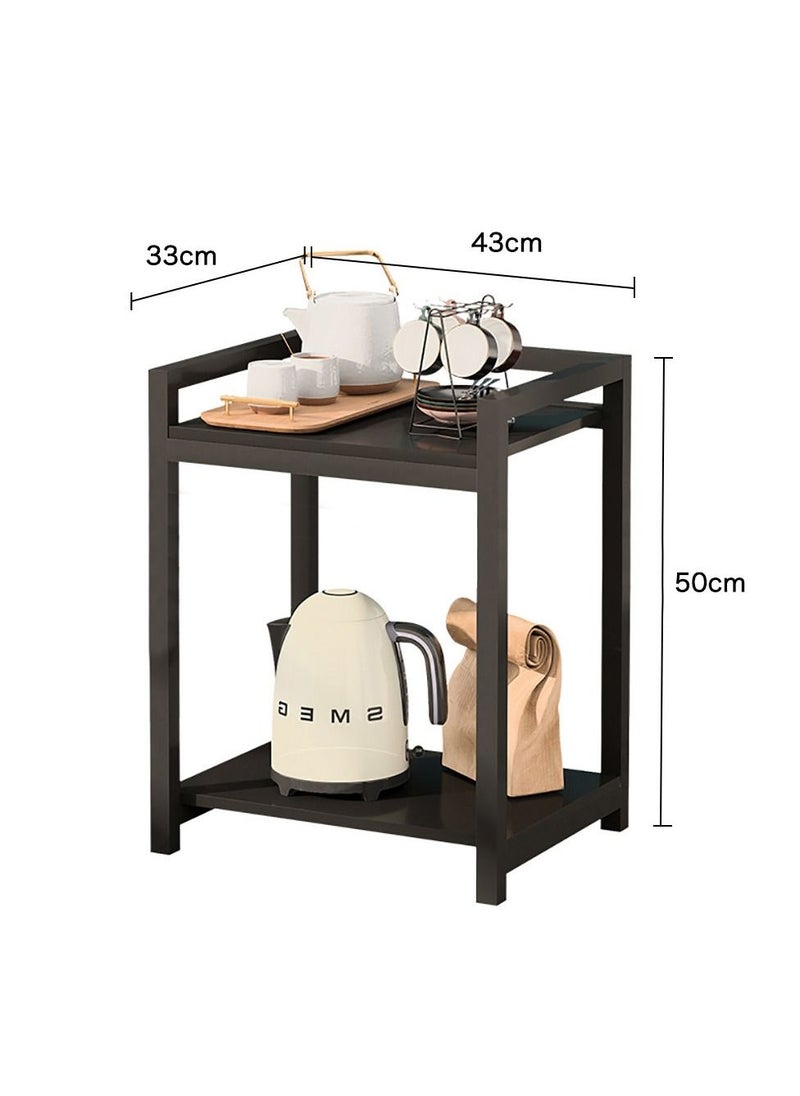 AnneFish - Side Table Double Layer Small End Table Nightstand Sofa Service Table for Home Living Room and Bedroom Rustic Black - Image 1