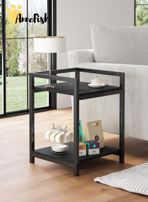 Side Table Double Layer Small End Table Nightstand Sofa Service Table for Home Living Room and Bedroom Rustic Black