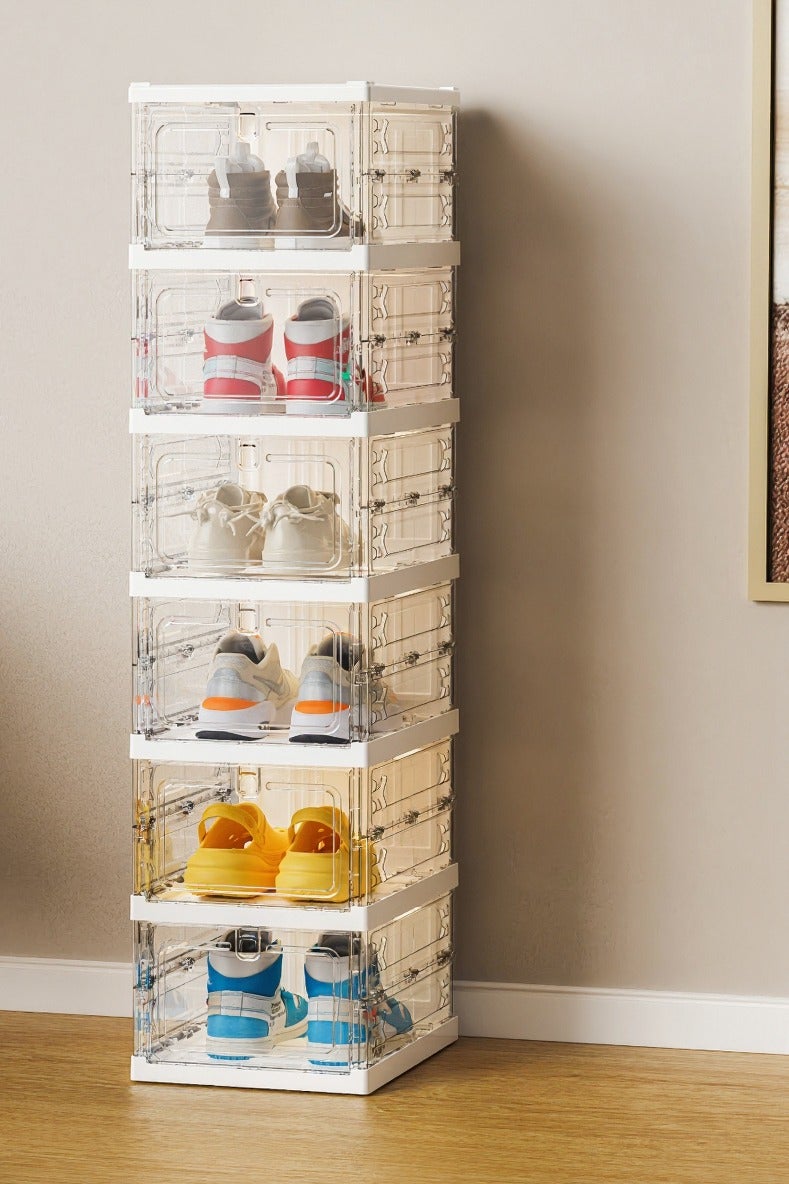 كونسيبت هوم منظم أحذية من 6 طبقات، تحمل 6 احذية مزوج، نافذة شفافة، بلاستيك أبيض/شفاف 115.6x35x26.8×35×45 سم - Image 1