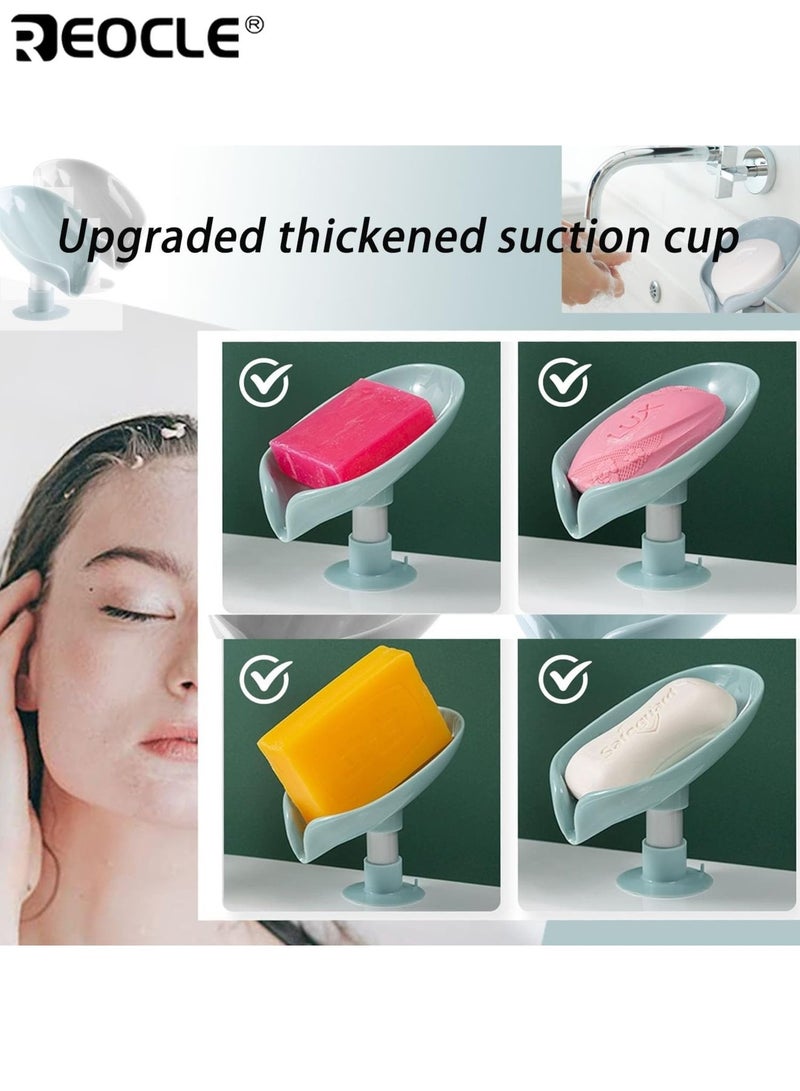 ريوكل حامل صابون بلاستيكي بيضاوي ٢ قطعة حوض استحمام رف صابون سريع الجفاف حامل مائل تصميم بكوب شفط صندوق قابل للفصل منظم بدون حفر للاستخدام المنزلي - Image 4