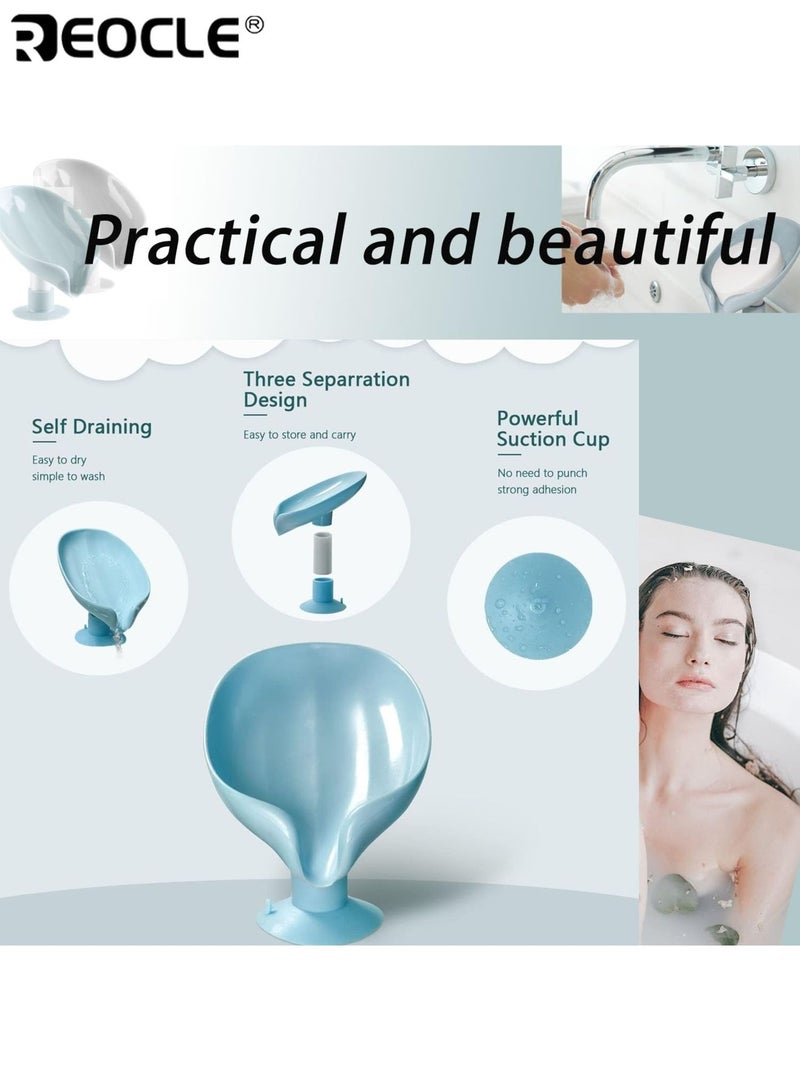 ريوكل حامل صابون بلاستيكي بيضاوي ٢ قطعة حوض استحمام رف صابون سريع الجفاف حامل مائل تصميم بكوب شفط صندوق قابل للفصل منظم بدون حفر للاستخدام المنزلي - Image 3
