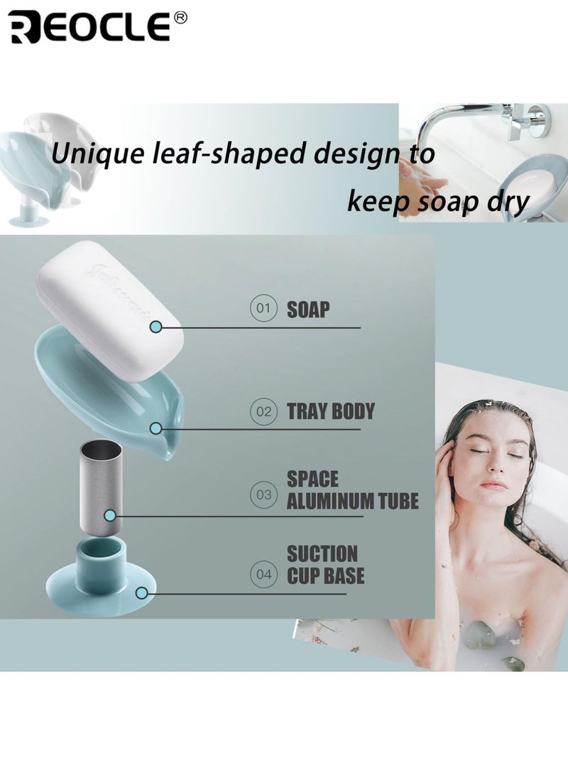 ريوكل حامل صابون بلاستيكي بيضاوي ٢ قطعة حوض استحمام رف صابون سريع الجفاف حامل مائل تصميم بكوب شفط صندوق قابل للفصل منظم بدون حفر للاستخدام المنزلي - Image 2
