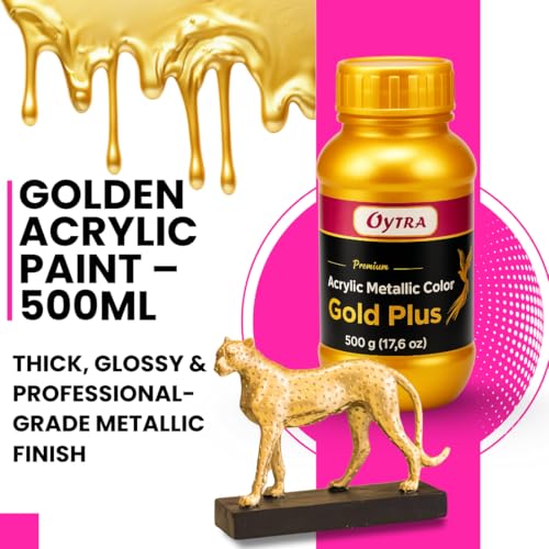 Oytra Metallic Acrylic Paint Gold Color 500 Grams Metal for Professionals Artist Hobby Painters DIY Art and Craft Set Painting Drawings on Canvas Glass Wood Wall Car Rock Steel Surfaces - Image 2