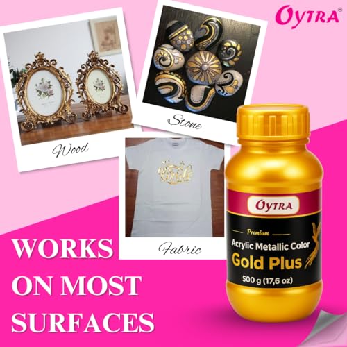 Oytra Metallic Acrylic Paint Gold Color 500 Grams Metal for Professionals Artist Hobby Painters DIY Art and Craft Set Painting Drawings on Canvas Glass Wood Wall Car Rock Steel Surfaces - Image 5
