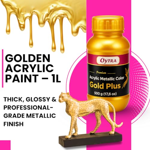 Oytra Metallic Acrylic Paint Gold Color 500 Grams Metal for Professionals Artist Hobby Painters DIY Art and Craft Set Painting Drawings on Canvas Glass Wood Wall Car Rock Steel Surfaces - Image 3