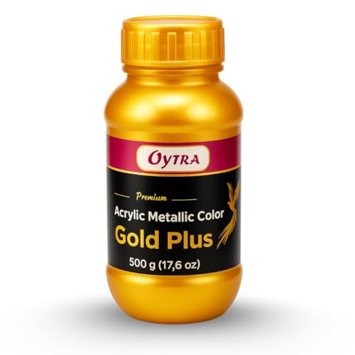 Oytra Metallic Acrylic Paint Gold Color 500 Grams Metal for Professionals Artist Hobby Painters DIY Art and Craft Set Painting Drawings on Canvas Glass Wood Wall Car Rock Steel Surfaces - Image 1