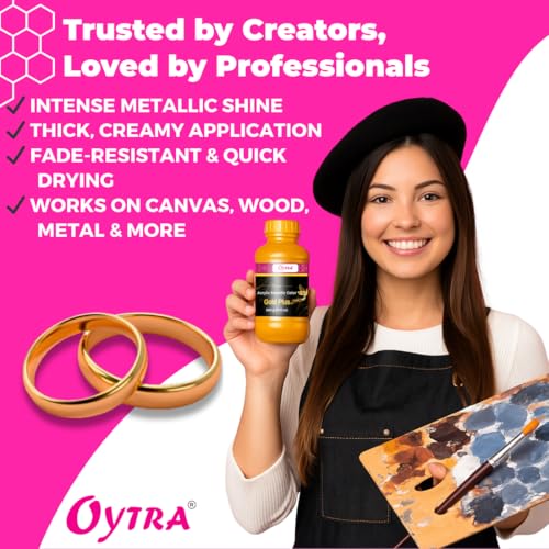 Oytra Metallic Acrylic Paint Gold Color 500 Grams Metal for Professionals Artist Hobby Painters DIY Art and Craft Set Painting Drawings on Canvas Glass Wood Wall Car Rock Steel Surfaces - Image 4