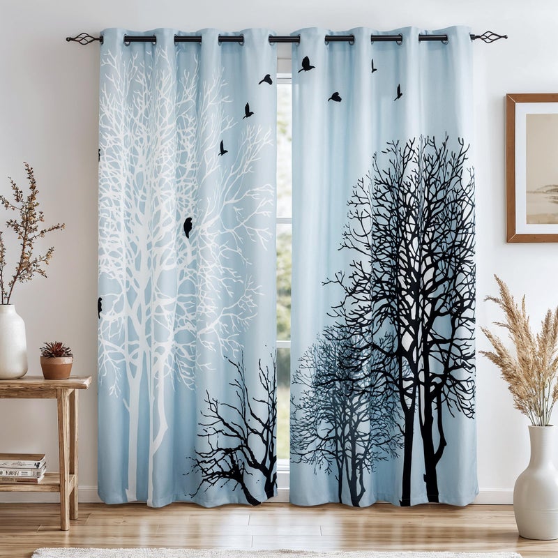 SUBRTEX Blackout Curtains 52Wx84L, Room Darkening Floral Curtains, Thermal Insulated 2 Panels Window Drapes, Boho Farmhouse Curtains for Living Room Bedroom Window Treatments, Light Blue - Image 1