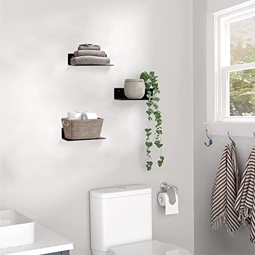 luium 9 Inch Acrylic Floating Shelf No Drill Adhesive Wall Shelf Set of 2 for Funko Pop Storage, Floating Shelves Damage-Free Expand Wall Space for Living Room, Bathroom, Gaming Room, Office - Black - Image 5