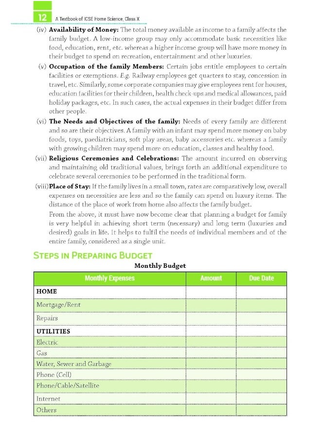 Home Science: Textbook for ICSE Class 10