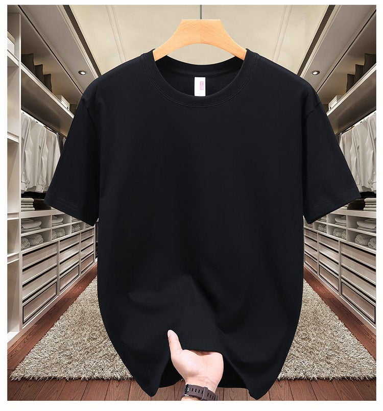 Heavy cotton T-shirt logo summer short sleeve overalls solid color round neck large size shirt jacket wholesale generation Black
