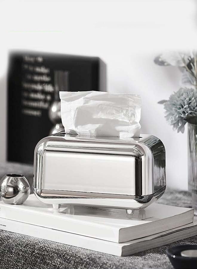 Light Luxury Tissue Box Holder Magnetic Bottom Silver-plated With Spring Tissue Holder Silver - Image 1