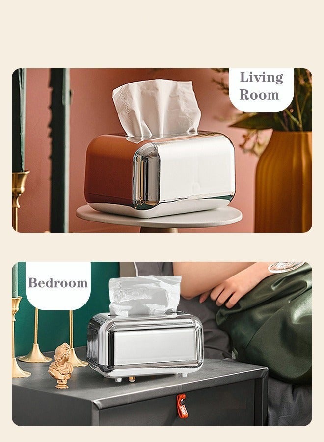 Light Luxury Tissue Box Holder Magnetic Bottom Silver-plated With Spring Tissue Holder Silver - Image 2