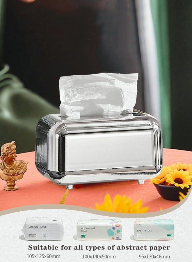 Light Luxury Tissue Box Holder Magnetic Bottom Silver-plated With Spring Tissue Holder Silver - Image 3