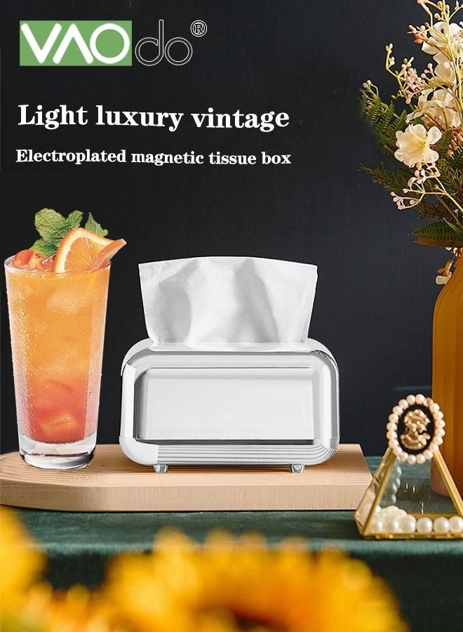 Light Luxury Tissue Box Holder Magnetic Bottom Silver-plated With Spring Tissue Holder Silver - Image 5