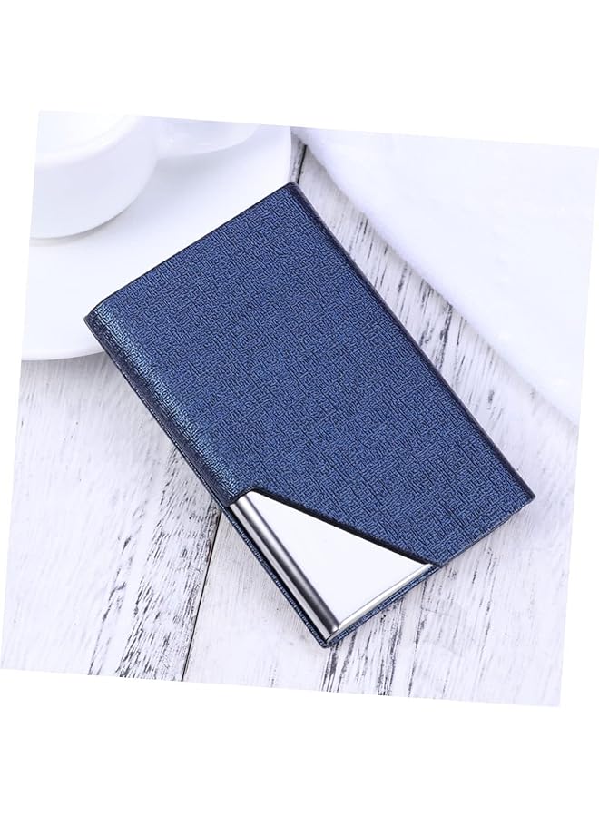 إيروريكس حامل بطاقات العمل رفيع من الجلد الصناعي والفولاذ المقاوم للصدأ، مناسب للسفر والأعمال التجارية، باللون الأزرق - Image 3