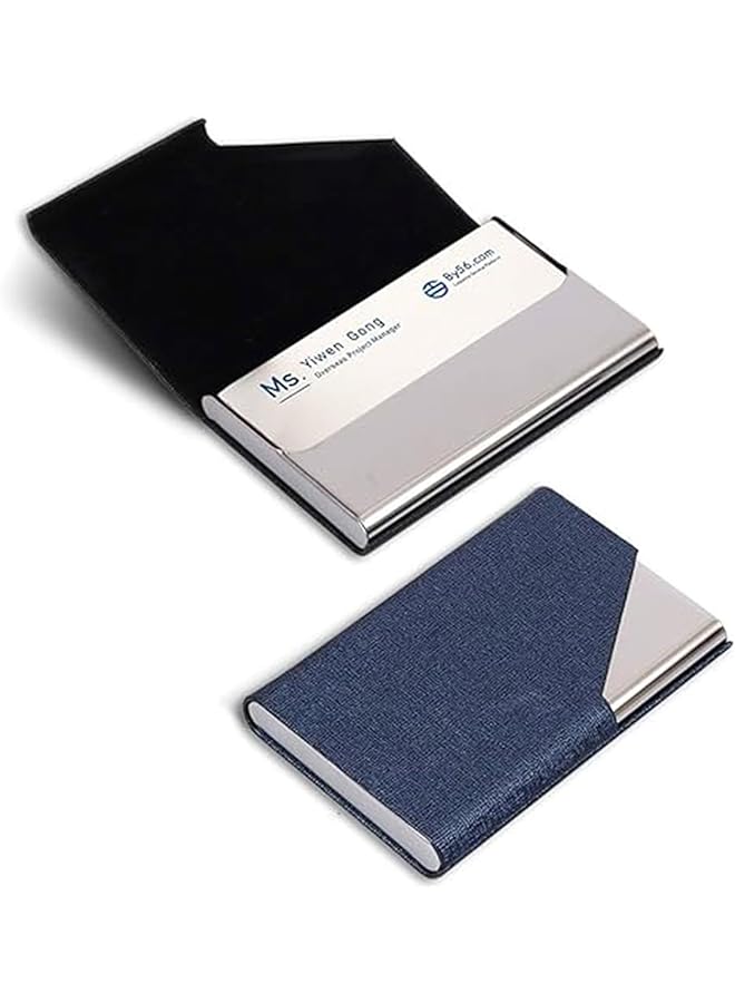 إيروريكس حامل بطاقات العمل رفيع من الجلد الصناعي والفولاذ المقاوم للصدأ، مناسب للسفر والأعمال التجارية، باللون الأزرق - Image 1