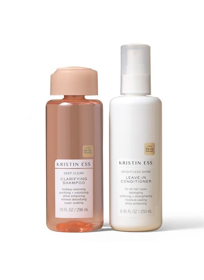 Kristin Ess Hair Deep Clean Clarifying Shampoo + Weightless Shine Leave In Conditioner Spray | Cleanse Build Up + Volumize Oily Hair | Shine Enhancing | Deep Moisture Leave In Conditioner Detangler  - Image 1