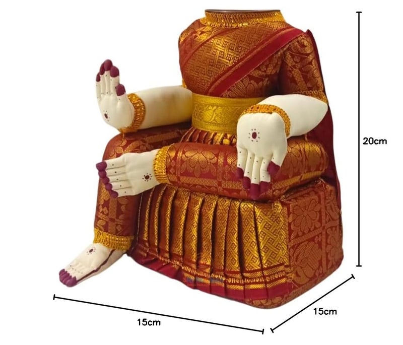 SRI YAGNAA تمثال سري ياجنا معدني لفرالاكشمي أمواري مع وجه تمثال فرالاكشمي تمثال أمان تمثال ديفي مع وجه 14 بوصة متعدد الألوان - Image 4