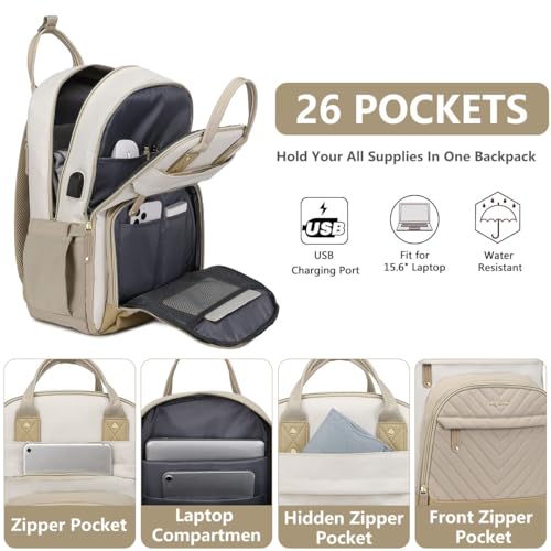 bagswan laptop backpack for Women 156 inch Work Bags Travel Backpack with USB Charger College Bookbag Waterproof Business Computer Backpack Antitheft Casual Backpacks for Nurse Teacher khaki - Image 3