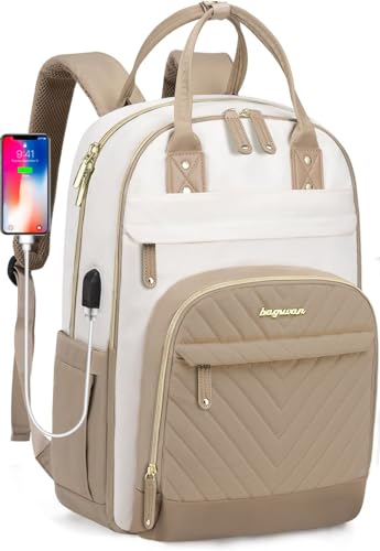 bagswan laptop backpack for Women 156 inch Work Bags Travel Backpack with USB Charger College Bookbag Waterproof Business Computer Backpack Antitheft Casual Backpacks for Nurse Teacher khaki - Image 1