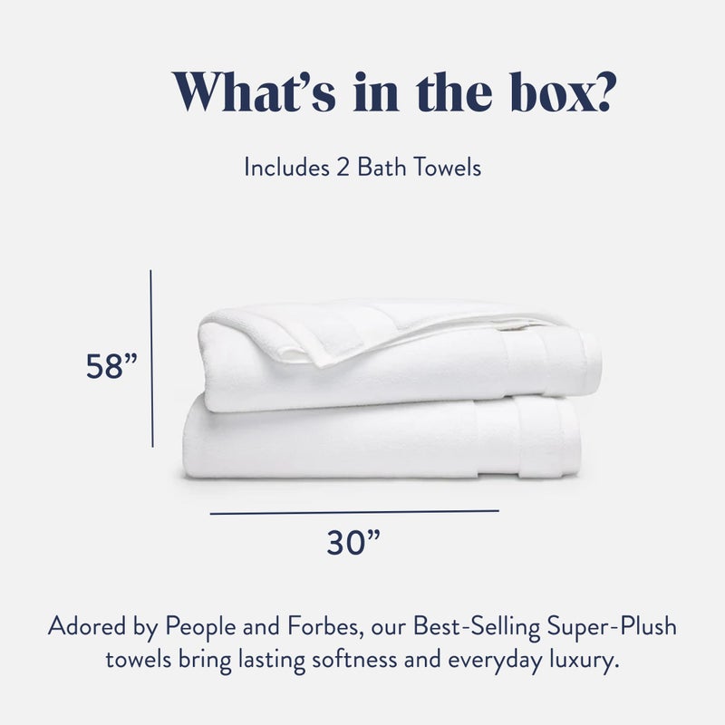 Brooklinen Super-Plush 100% Turkish Cotton Bath Towels - Set of 2-770 GSM, Highly Absorbent, Machine Washable, Perfect Bath Towel Set for Home & Bathroom (30" x 58", Solid White) - Image 2