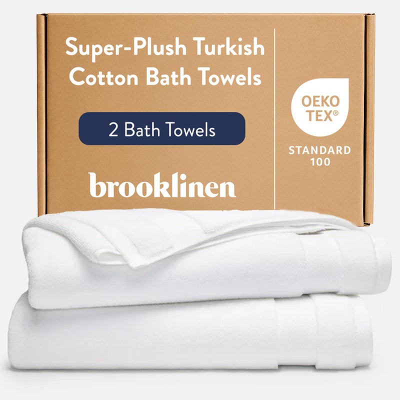 Brooklinen Super-Plush 100% Turkish Cotton Bath Towels - Set of 2-770 GSM, Highly Absorbent, Machine Washable, Perfect Bath Towel Set for Home & Bathroom (30" x 58", Solid White) - Image 1