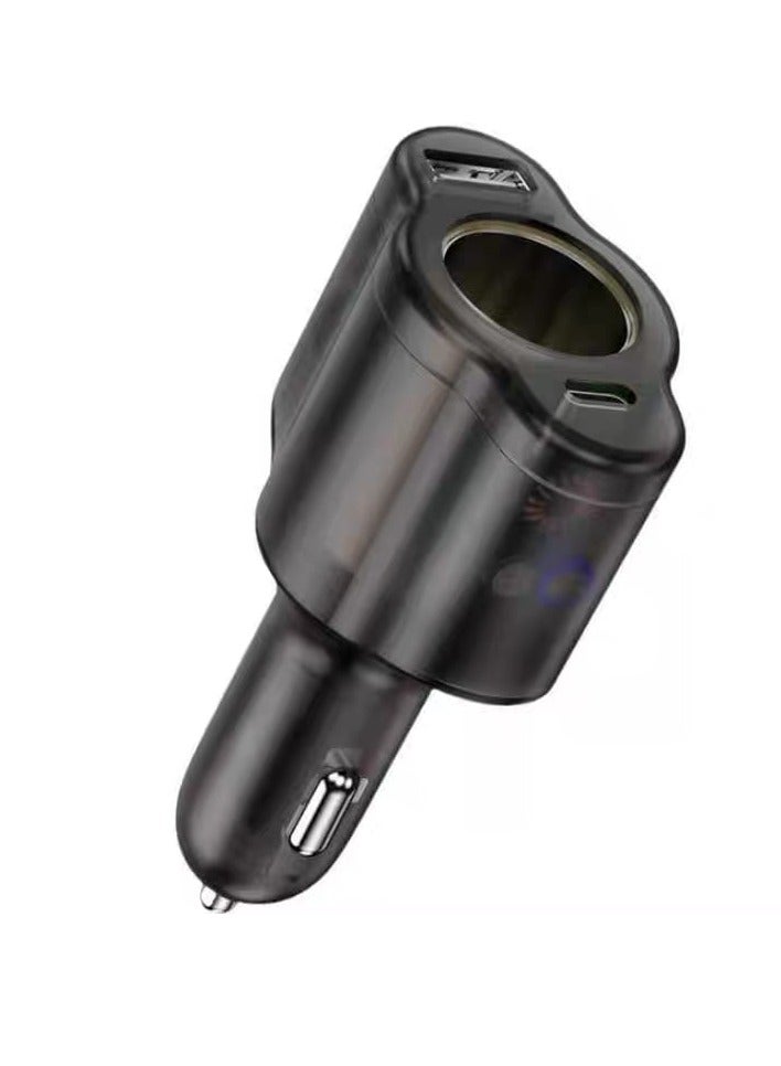 130W Multi-Port Fast Car Charger - 2 USB Ports and Cigarette Lighter Port, Supports Fast Charging for Phones and Connecting a Driving Recorder - 6893 - Image 1