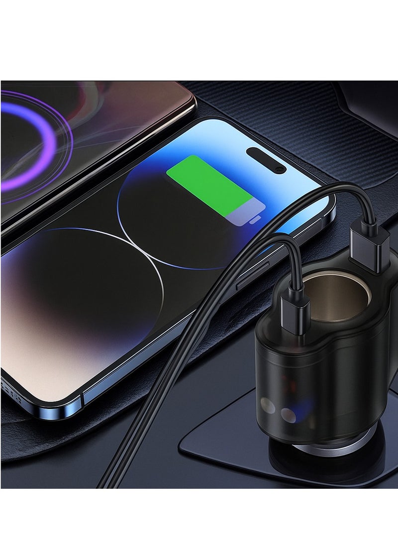 130W Multi-Port Fast Car Charger - 2 USB Ports and Cigarette Lighter Port, Supports Fast Charging for Phones and Connecting a Driving Recorder - 6893 - Image 3