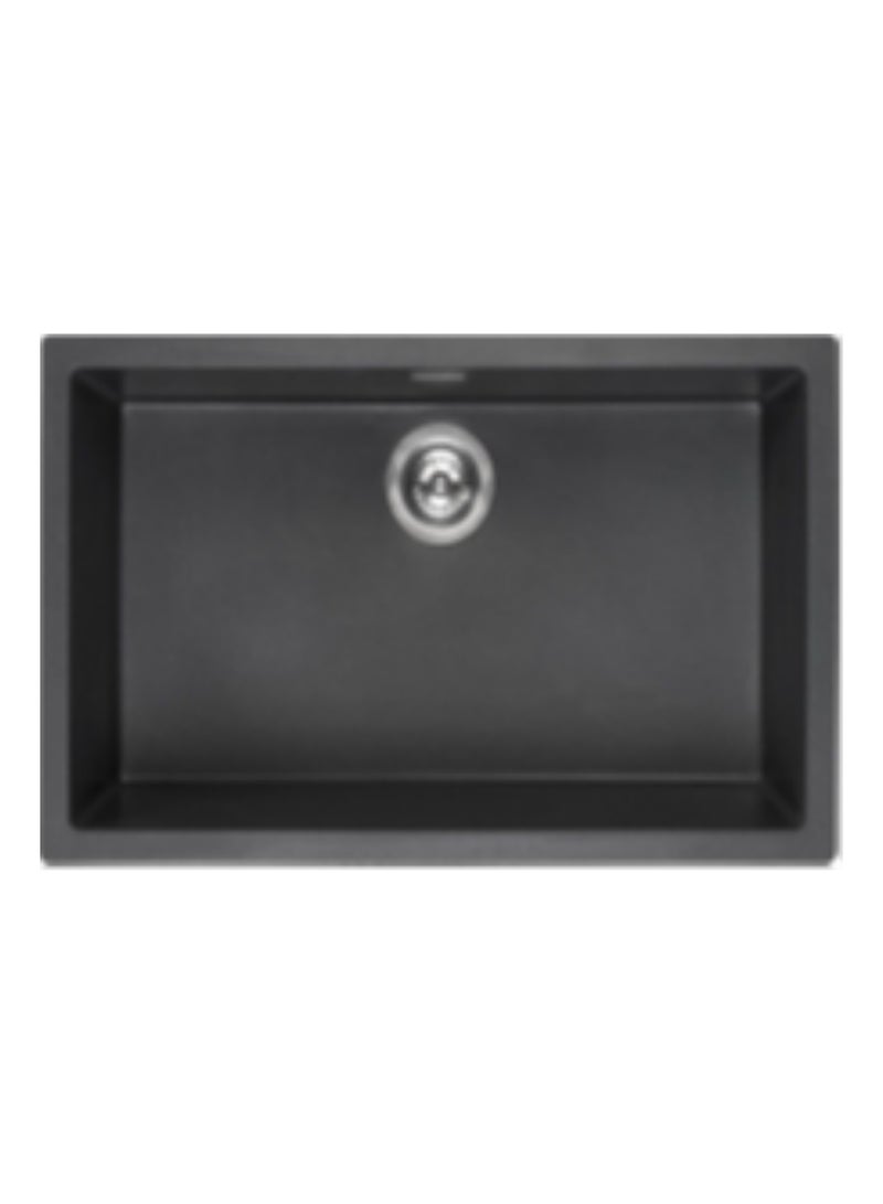 Granite Undermount Kitchen Sink - SZS0802023, Black Color, 80% Quartz 20% Acrylic Resin, Single Bowl, Basket Waste & Pipe Included, 775 × 455 × 220 mm
